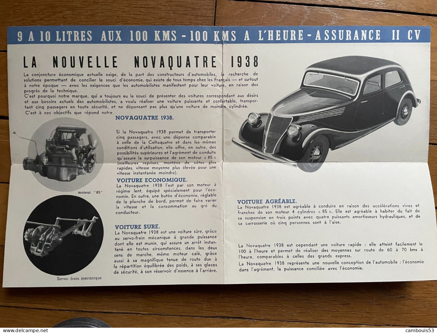 Novaquatre Renault Catalogue Dépliant 1938. - Automobili