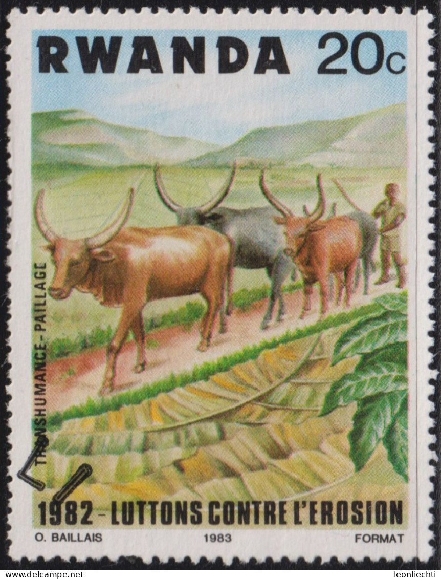 1983 Ruanda ° Mi:RW 1224, Sn:RW 1140, Yt:RW 1099, Sg:RW 1151, Bel:RW 1159,Watussi Cattle (Bos Primigenius Taurus), - Gebruikt