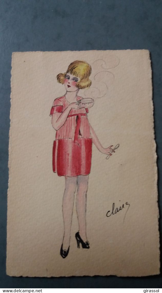 CPA JEUNE FILLE FEMME HABIT ART DECO MODE DESSINEE MODELE UNIQUE CLAIRE - Moda