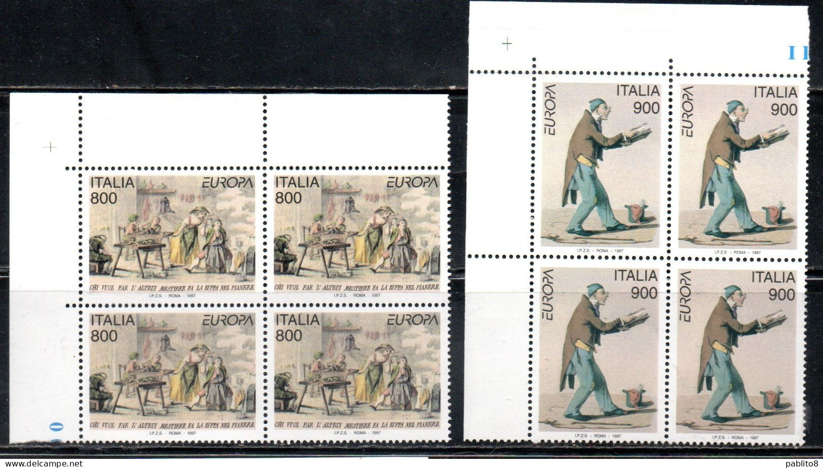 ITALIA REPUBBLICA ITALY REPUBLIC 1997 EUROPA 97 CEPT UNITA SERIE COMPLETA SET QUARTINA ANGOLO DI FOGLIO BLOCK MNH - 1991-00: Mint/hinged