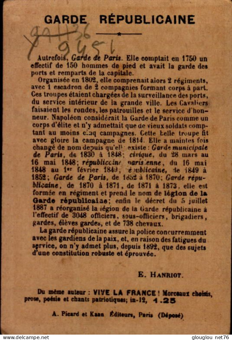 CHROMO...GARDE REPUBLICAINE DE PARIS - Artis Historia