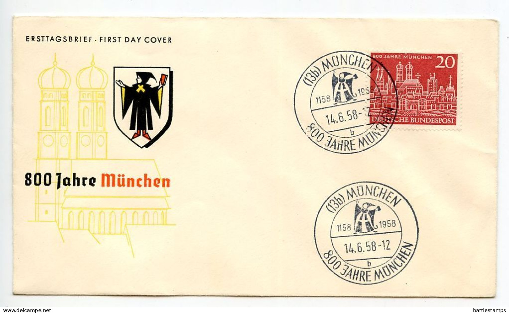 Germany, West 1958 FDC Scott 785 - 800th Anniversary Of Munich - 1948-1960