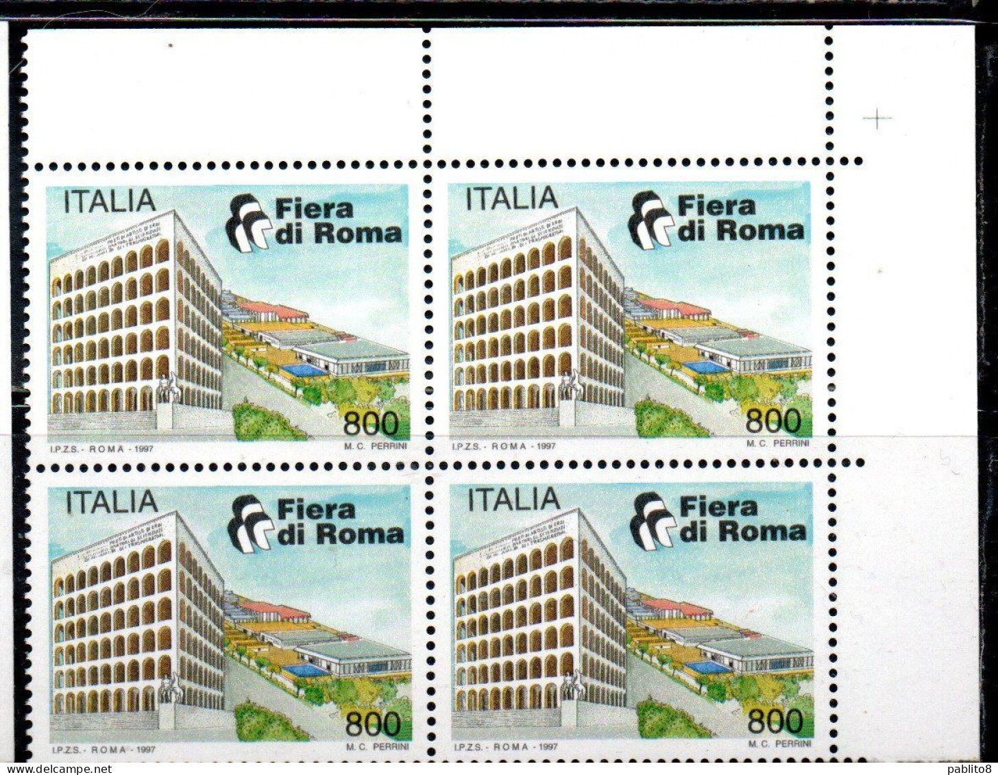 ITALIA REPUBBLICA ITALY REPUBLIC 1997 FIERA DI ROMA FAIR QUARTINA ANGOLO DI FOGLIO BLOCK MNH - 1991-00:  Nuovi