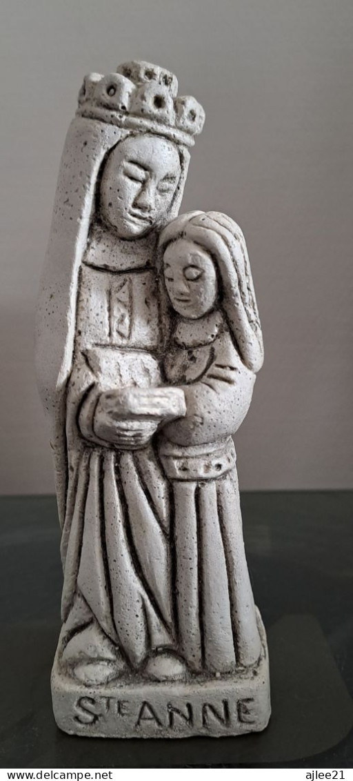 Statue Sainte Anne Et Sainte Vierge Marie. Pierre Reconstituée. - Religious Art