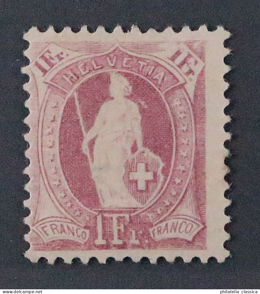 Schweiz 63 XA *, 1 Fr. Breites Kontrollzeichen, Ungebraucht, Geprüft KW 600,- € - Unused Stamps