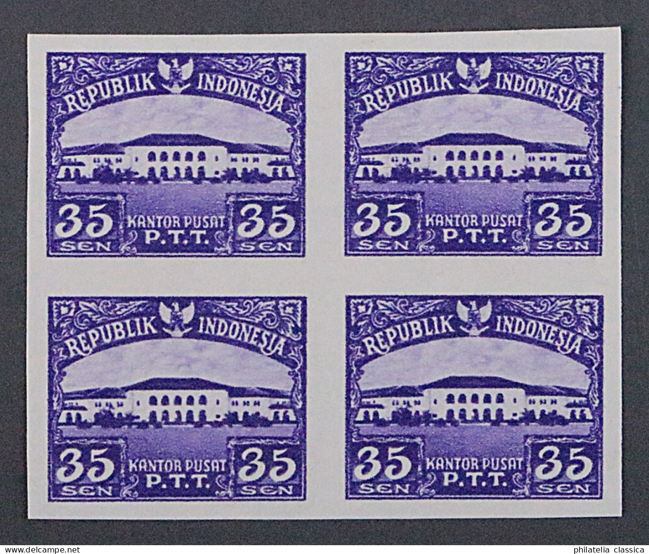 1952, INDONESIEN 101 U Viererblock (*) 35 S. UNGEZÄHNT, SEHR SELTEN, 600,-€ - Indonesien