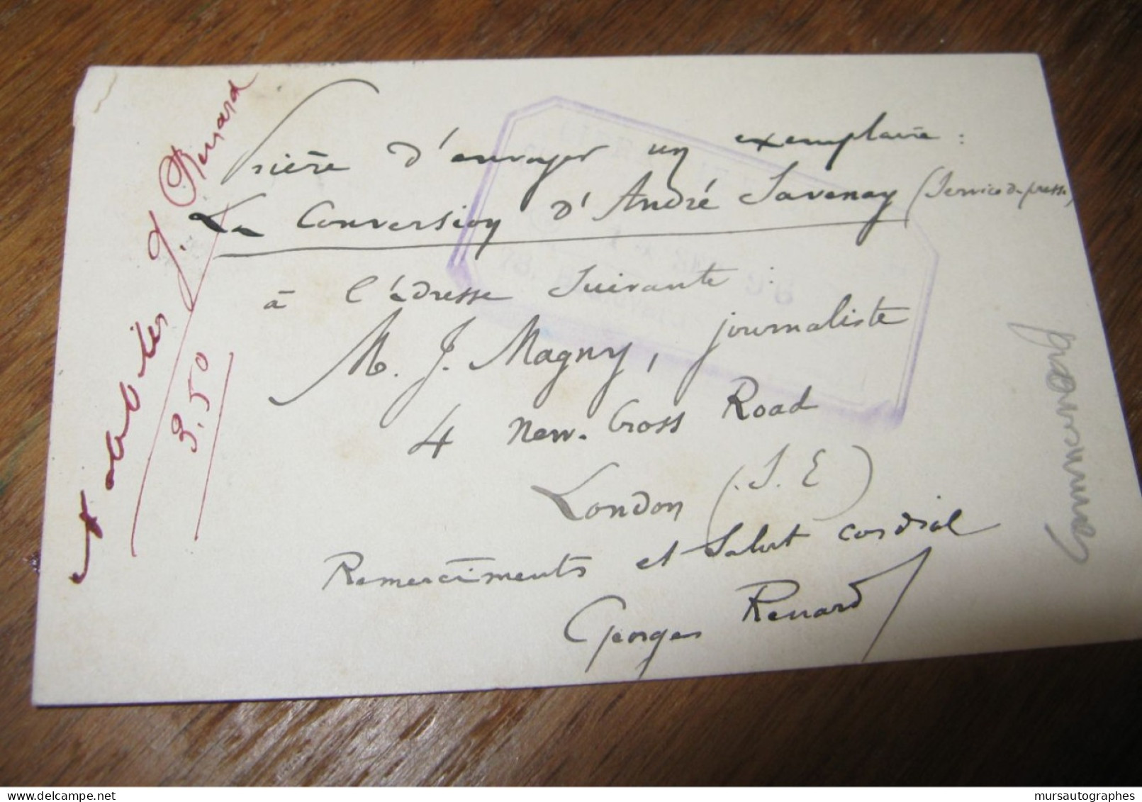 GEORGES RENARD Autographe Signé 1896 PROFESSEUR LAUSANNE COMMUNARD à DENTU - Personnages Historiques