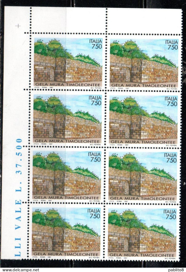 ITALIA REPUBBLICA ITALY REPUBLIC 1997 PATRIMONIO ARTISTICO CULTURALE GELA MURA TIMOLEONTEE ARCHEOLOGICHE BLOCCO  MNH - 1991-00:  Nuevos