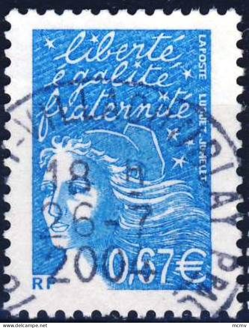 3453 Marianne à 0,67€ Bleu OBLITERE ANNEE  2002 Cachet Rond - 1997-2004 Marianna Del 14 Luglio