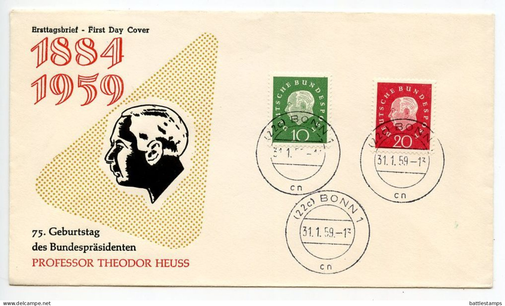 Germany, West 1959 FDC Scott 794-795 - President Theodor Heuss - 1948-1960