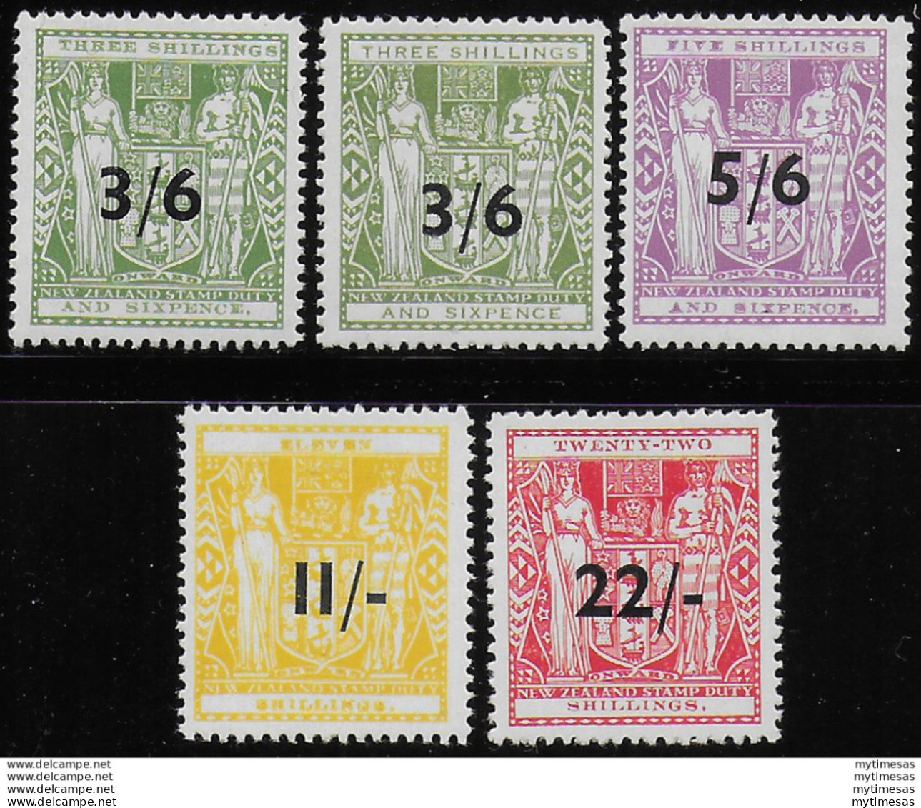 1942-50 New Zealand Fiscal Stamps 5v. MNH SG N. F212/F216 - Full Years