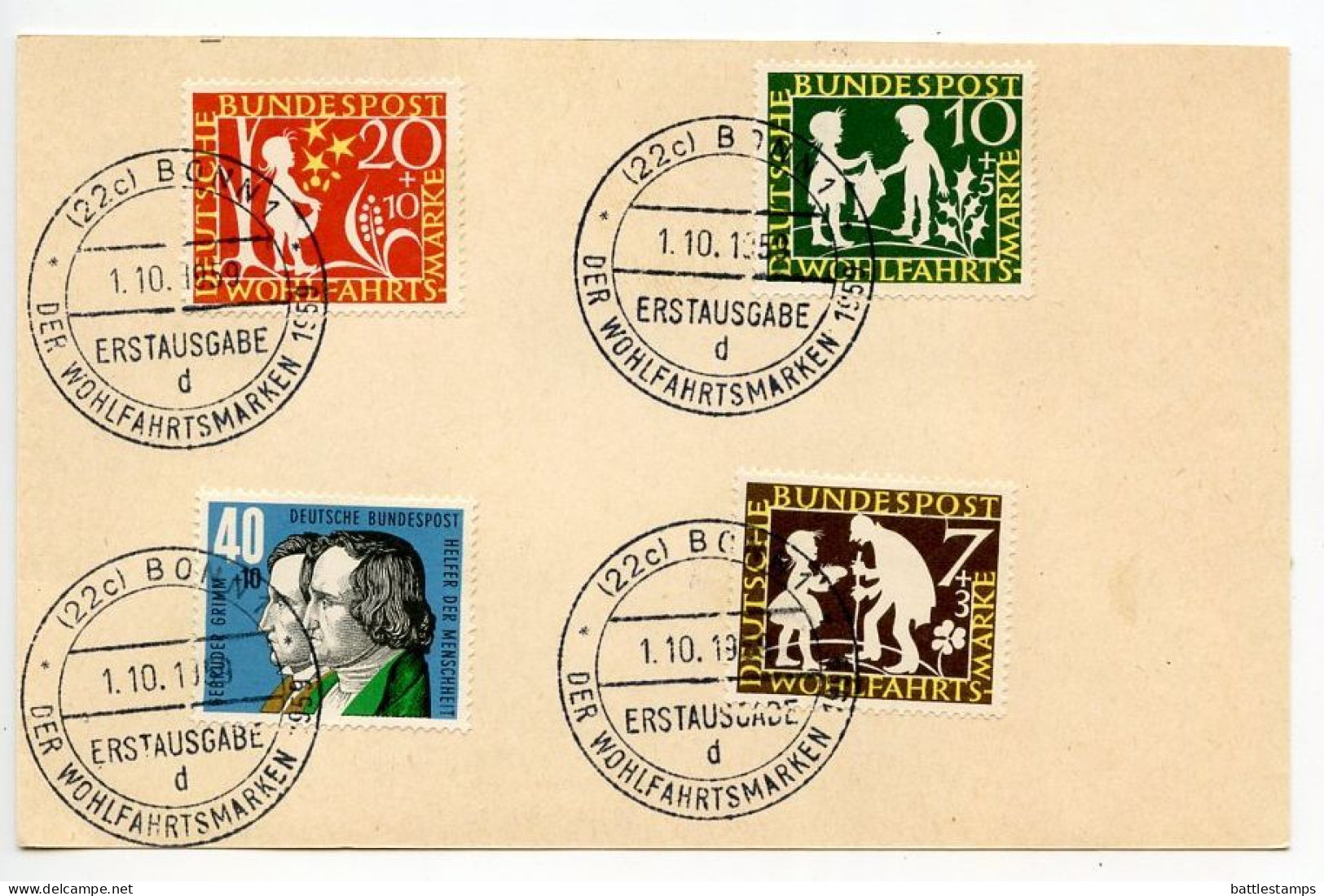 Germany, West 1959 FDC Scott B368-B371 Brothers Grimm & Fairy Tales - 1948-1960