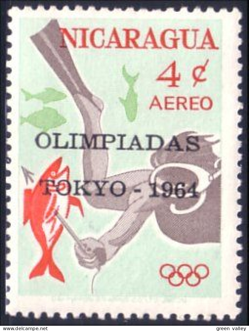 684 Nicaragua Plongee Diving Diver Surcharge Olympics Tokyo 1964 MNH ** Neuf SC (NIC-252) - Nicaragua