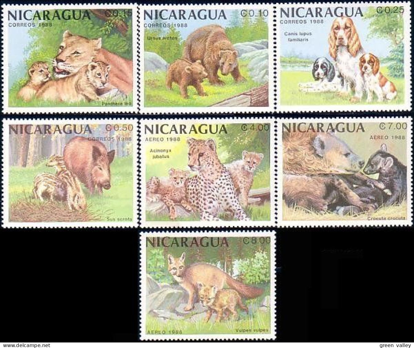 684 Nicaragua Lion Ourse Bear Cocker Spaniel Sanglier Guepard Cheetah Hyene Renard Fox MNH ** Neuf SC (NIC-69) - Nicaragua