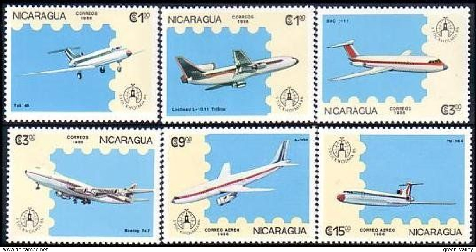 684 Nicaragua Avions De Ligne Commercial Airplanes MNH ** Neuf SC (NIC-56a) - Nicaragua