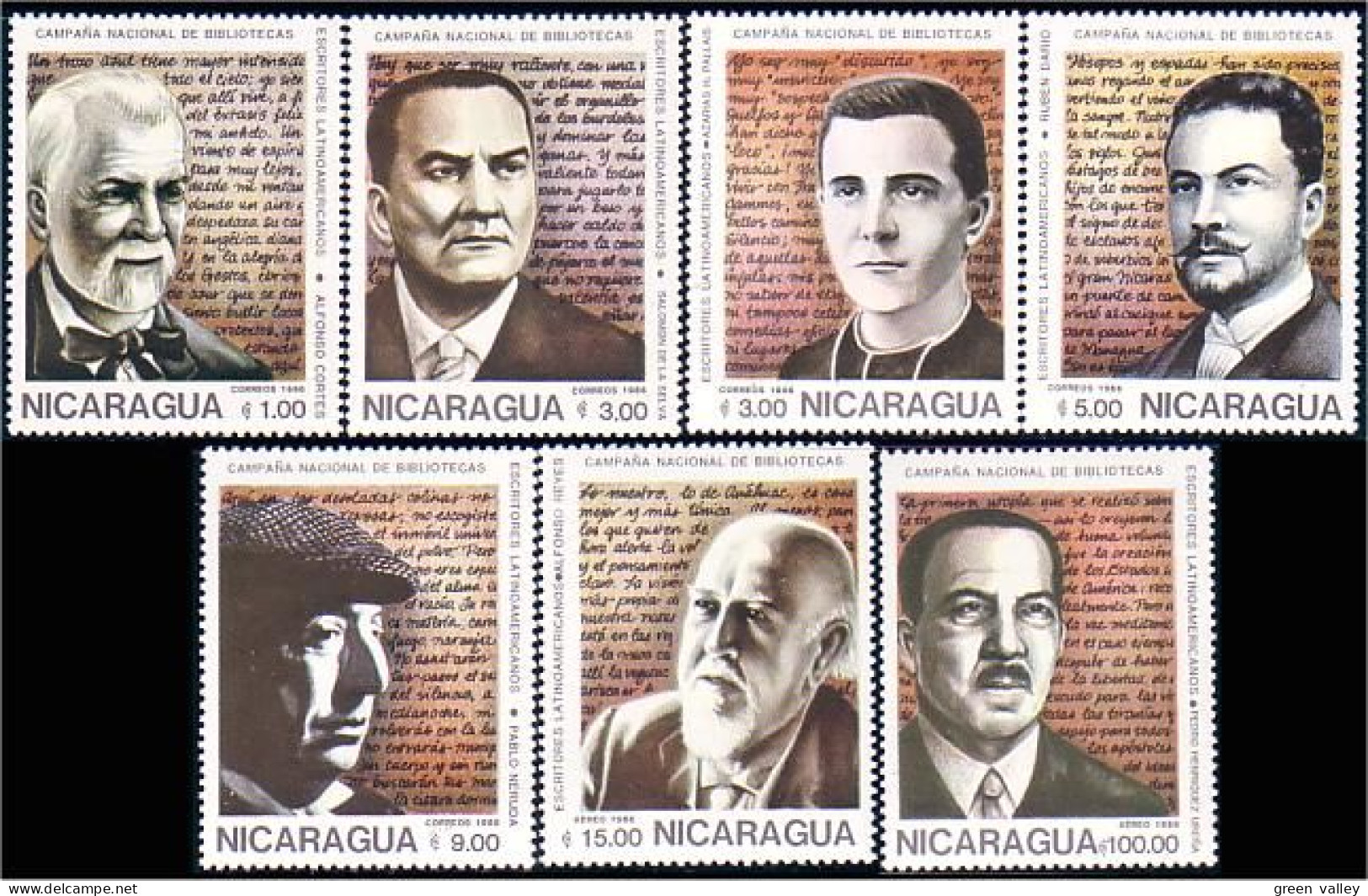 684 Nicaragua Poetes Bibliotheque Writers MNH ** Neuf SC (NIC-54a) - Nicaragua