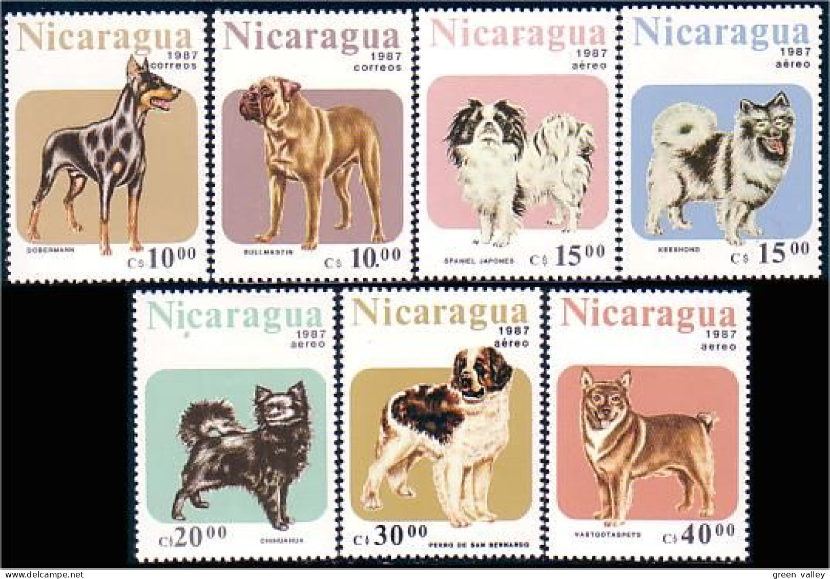 684 Nicaragua Doberman Bullmaster Spaniel Chihuahua St. Bernardino Saint Bernard MNH ** Neuf SC (NIC-62b) - Honden