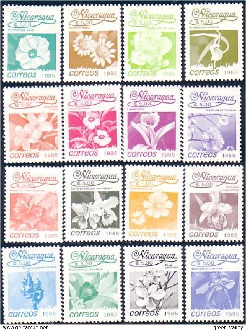 684 Nicaragua 1985 Orchidées Série De 16 Fleurs 16 Flowers 5c Orchids MNH ** Neuf SC (NIC-50b) - Orchideeën