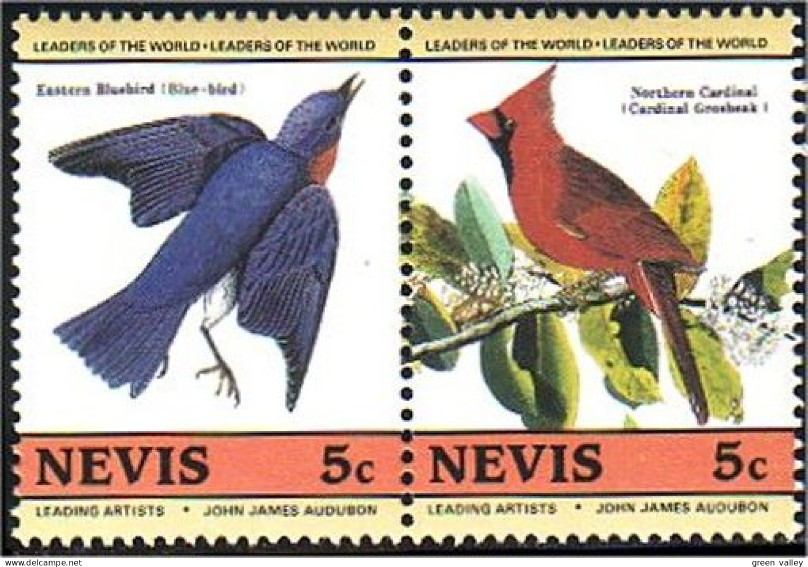 672 Nevis Audubon Birds Bluebird Cardinal MNH ** Neuf SC (NEV-9a) - St.Kitts Und Nevis ( 1983-...)