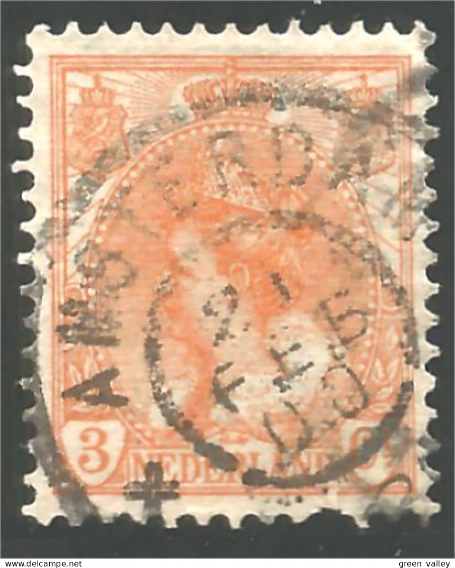 670 Netherlands 1898 Reine Queen Wilhelmina 3c Orange (NET-108) - Used Stamps