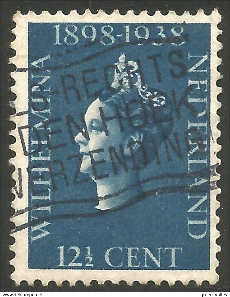 670 Netherlands 1938 Queen Wilhelmina 12 1/2 Blue Bleu (NET-10) - Usados