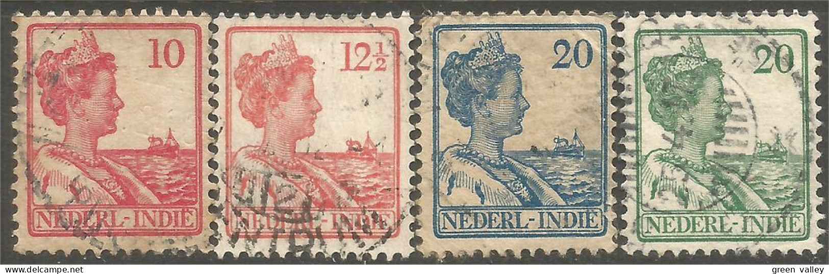 669 Netherlands Indies 4 Timbres Stamps 1913 Wilhemina (NEC-4) - Nederlands-Indië