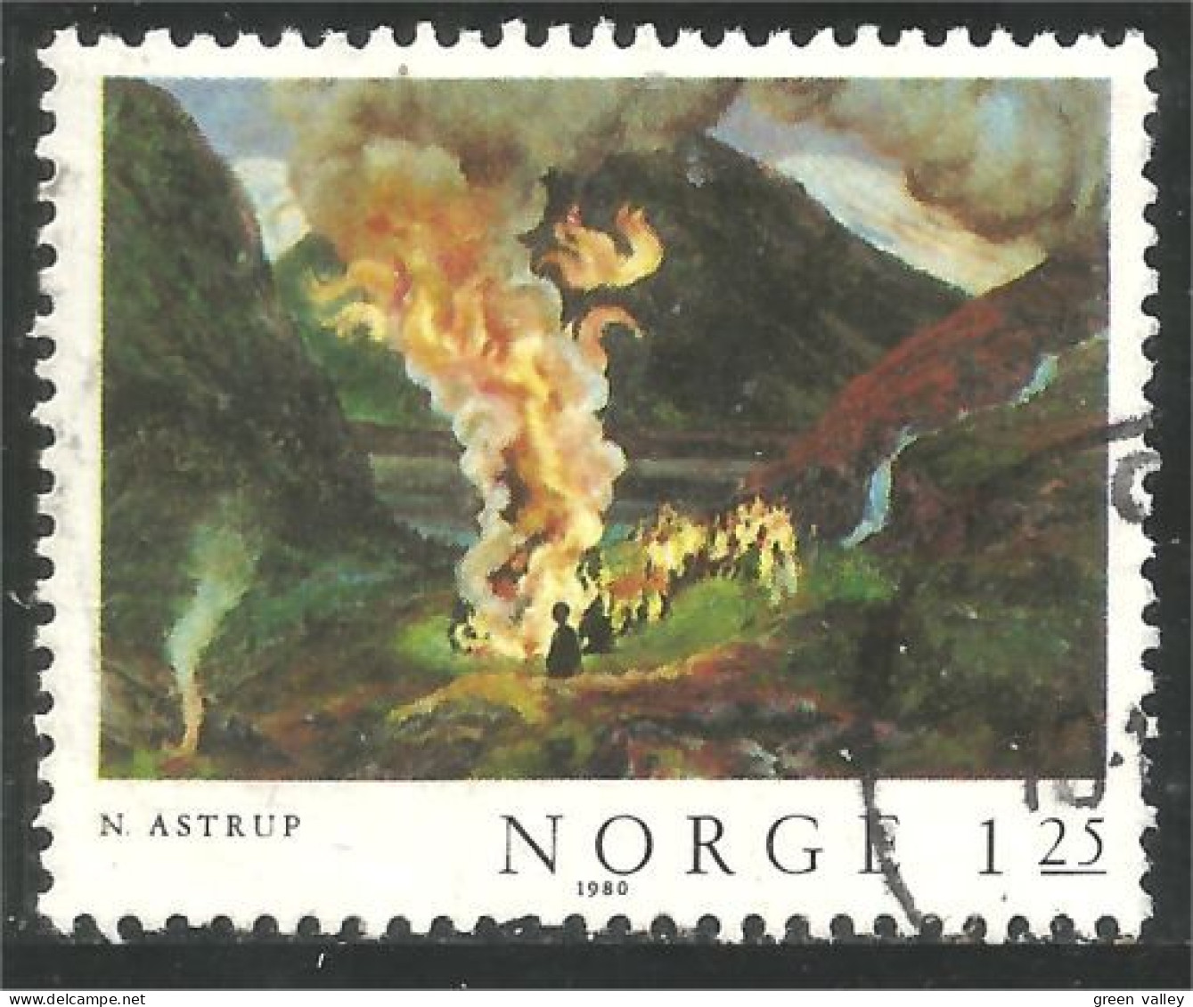 690 Norway Tableau Feu Fire Painting (NOR-336c) - Used Stamps