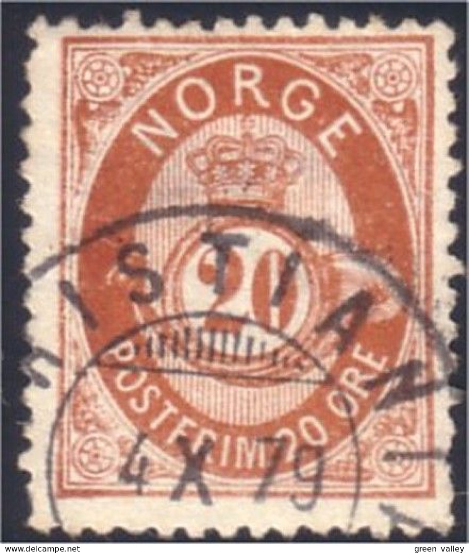 690 Norway Posthorn Cor 20 Ore Brown VF TB CHRISTIANIA 4 X 79 (NOR-22) - Oblitérés