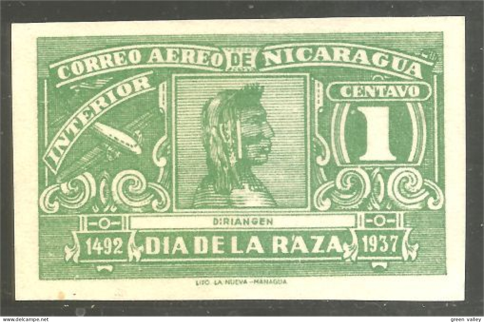 684 Nicaragua Diriangen American Indian Non Dentelé Imperforate No Gum (NIC-558) - Indios Americanas