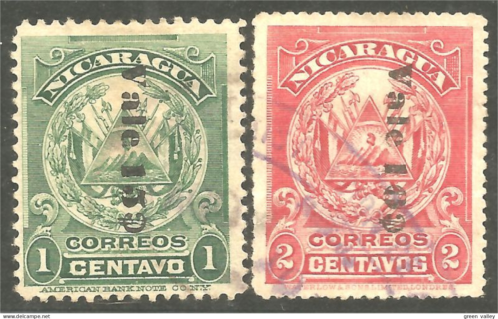 684 Nicaragua 1907 15c Surcharge 1c Green Vert 10c Surcharge 2c Rose (NIC-551) - Nicaragua
