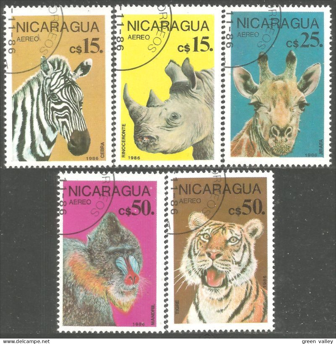684 Nicaragua Zèbre Zebra Rhinoceros Tiger Tiger Monkey Singe Giraffe Girafe (NIC-533) - Nicaragua