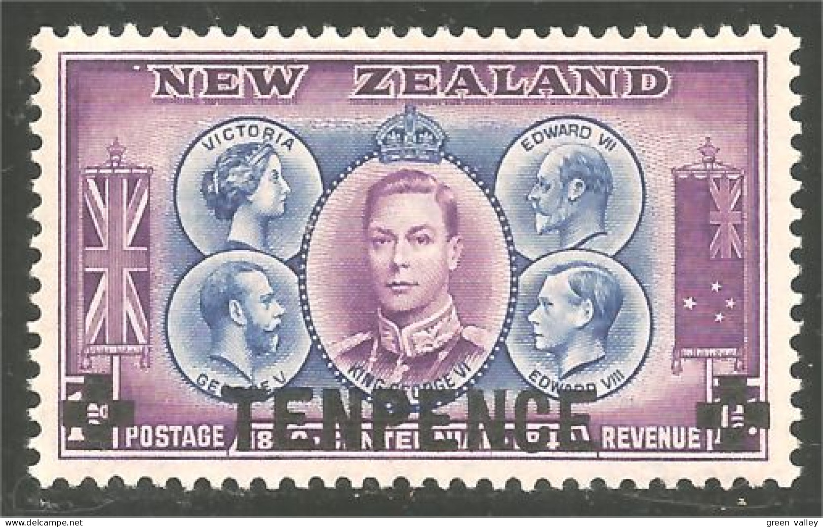 706 New Zealand 1944 TENPENCE Surcharge MH * Neuf (NZ-77) - Ongebruikt