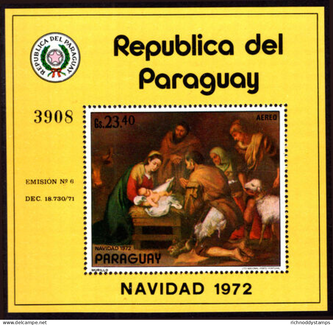 Paraguay 1972 Christmas Souvenir Sheet Unmounted Mint. - Paraguay