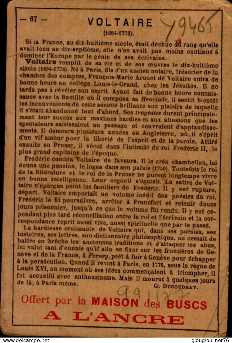 CHROMO...OFFERT PAR LA MAISON DES BUSCS A L'ANGRE...VOLTAIRE - Artis Historia