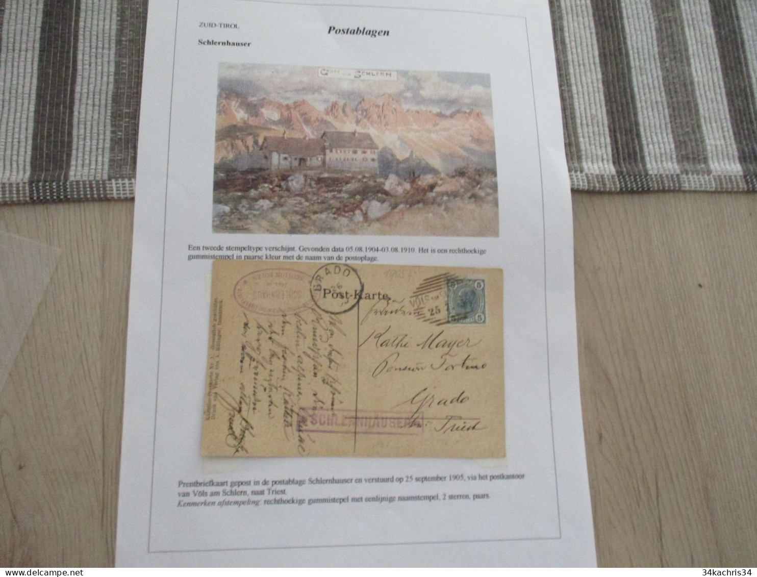 Collection Spécialisée Autriche Italie Postblagen Schlernhauser Poskantoor Völs Vers Triest Schlern 1905 - Cartas & Documentos