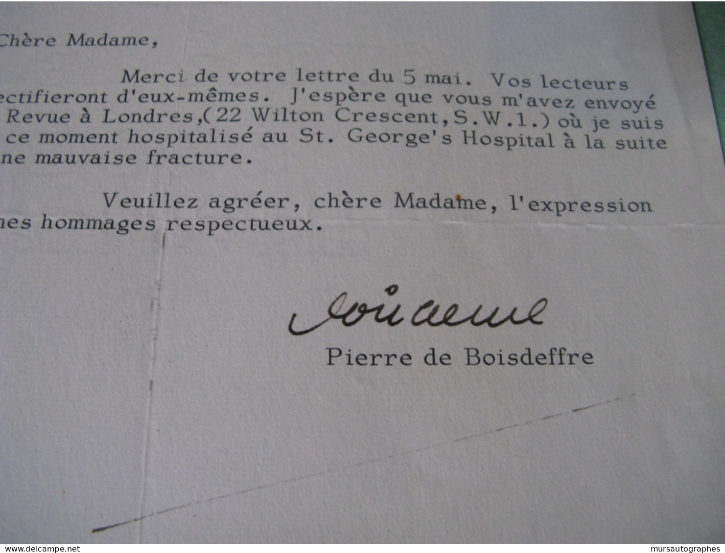 PIERRE DE BOISDEFFRE Autographe Signé 1970 DIPLOMATE CRITIQUE à DELAMAIN STOCK - Escritores