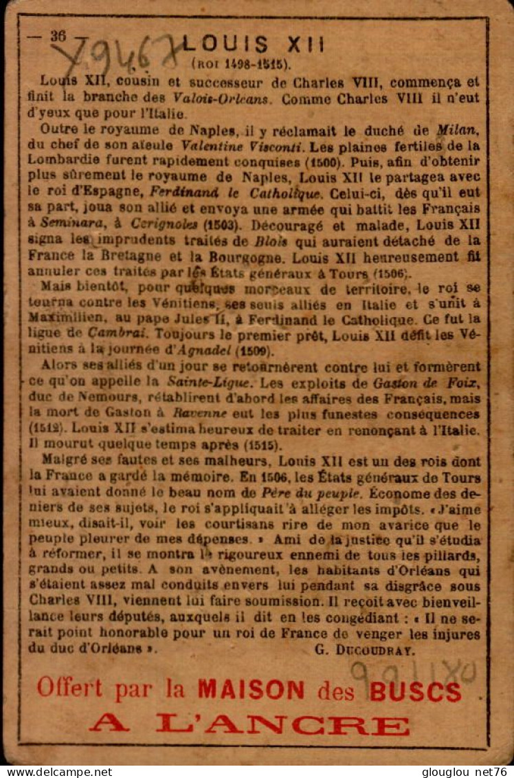 CHROMO...OFFERT PAR LA MAISON DES BUSCS A L'ANGRE...LOUIS XII - Artis Historia