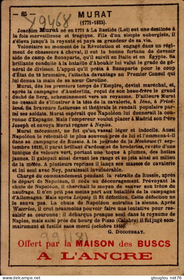 CHROMO...OFFERT PAR LA MAISON DES BUSCS A L'ANGRE...MURAT - Artis Historia