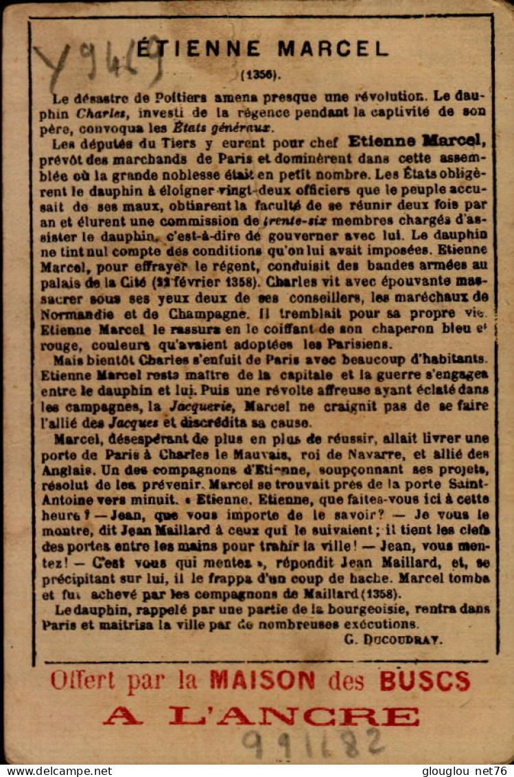 CHROMO...OFFERT PAR LA MAISON DES BUSCS A L'ANGRE...ETIENNE MARCEL - Artis Historia