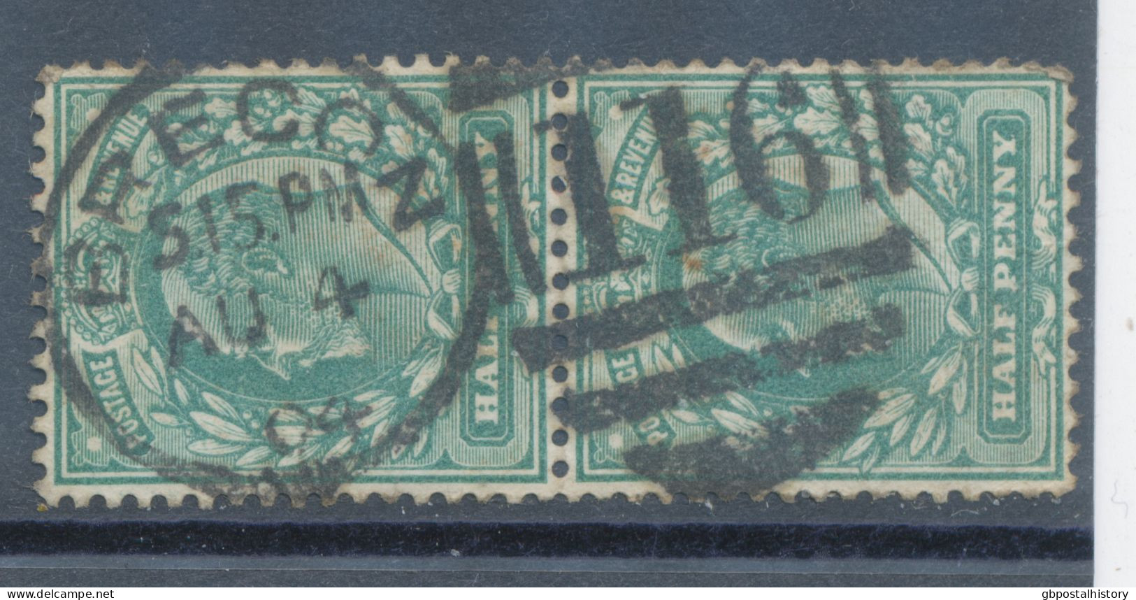 GB EVII ½d Blue-green (pair) VFU With Duplex „BRECON / 116“, Breconshire, Wales (3VOD, Time In Full 5.15.PM), 4.8.1904 - Used Stamps