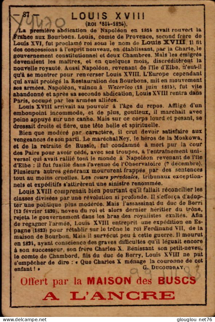 CHROMO...OFFERT PAR LA MAISON DES BUSCS A L'ANGRE...LOUIS XVIII - Artis Historia
