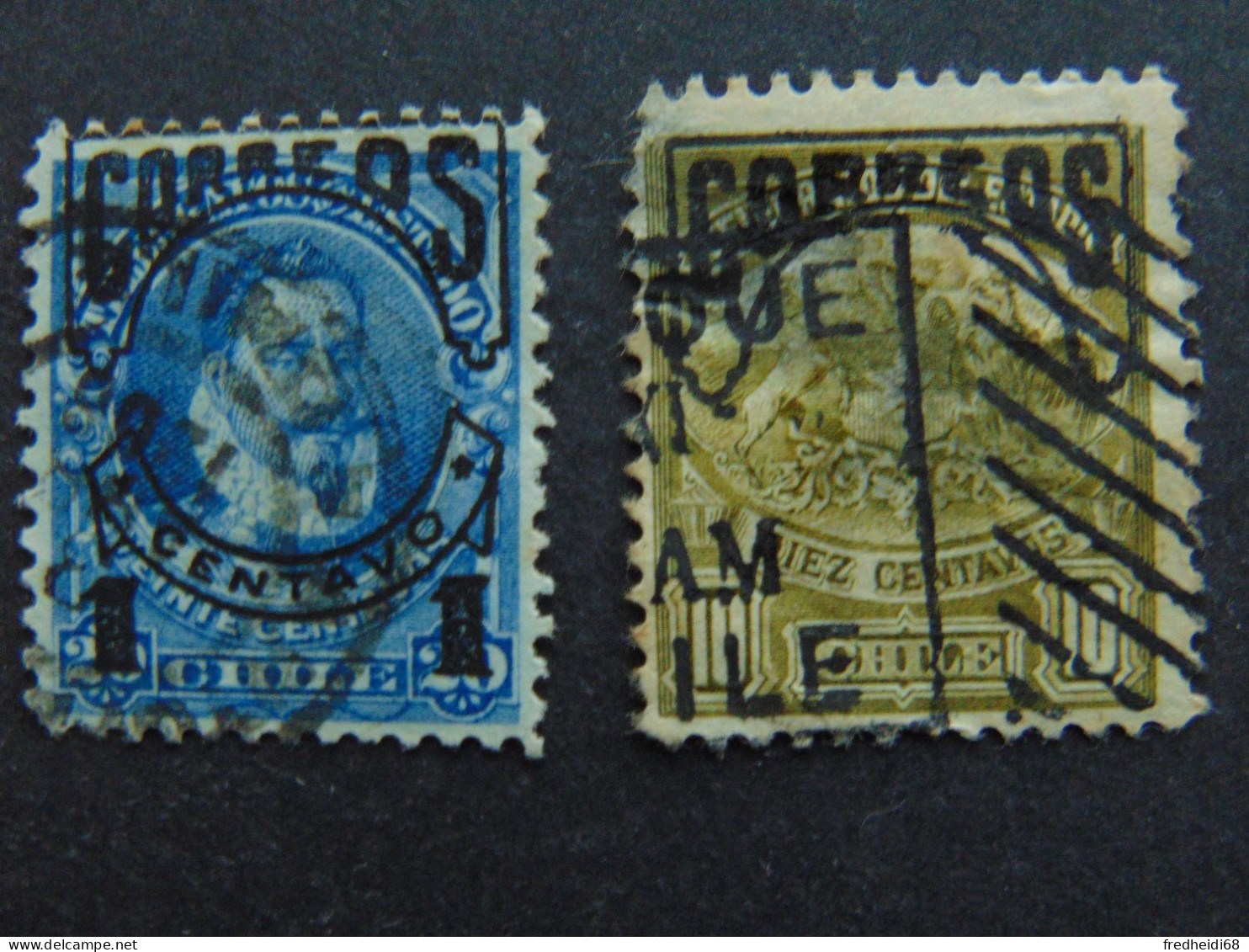 Très Beau Petit Lot De 2 Timbres Oblitérés Des Tout Début De La Philatélie Chilienne - Chile