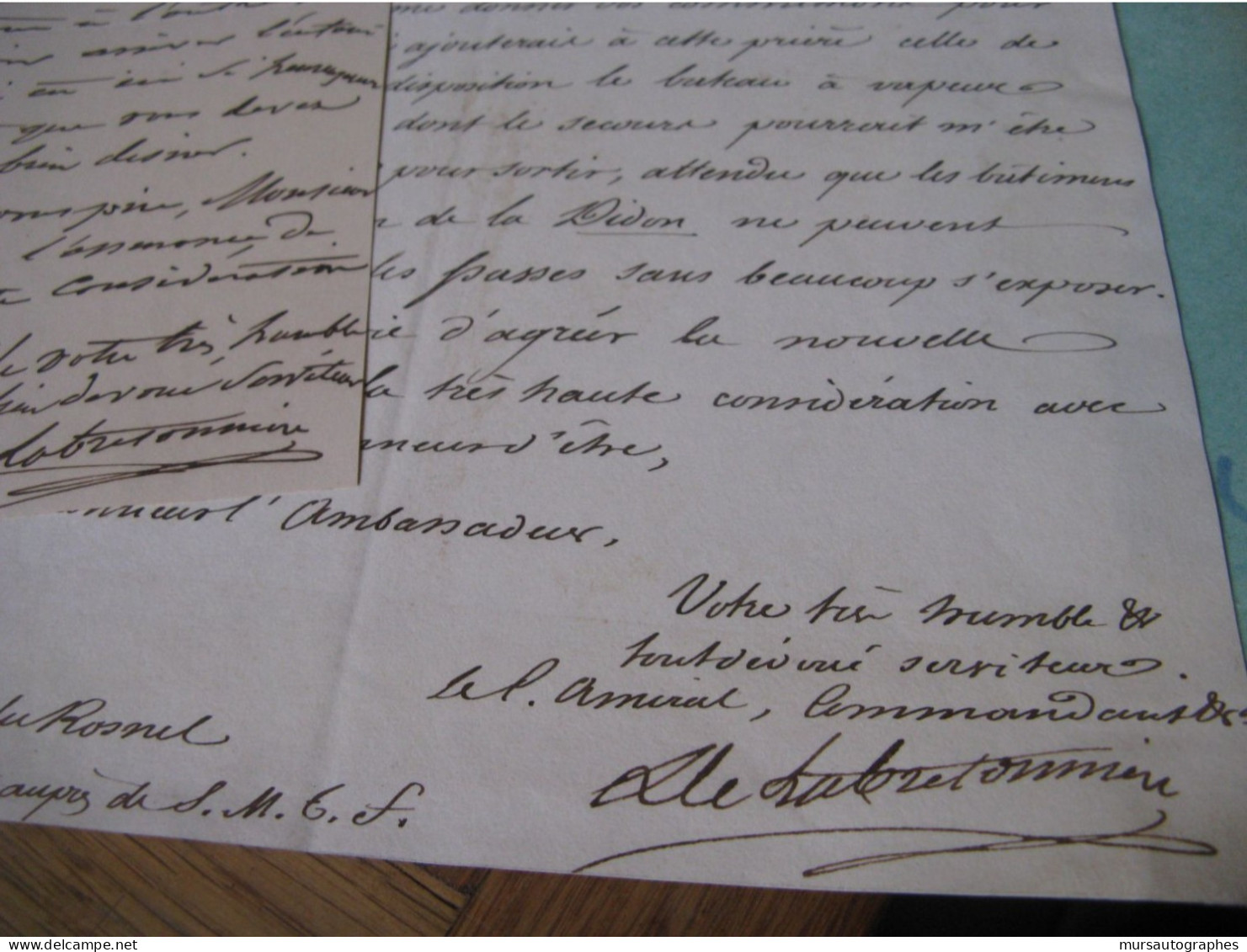 DE LA BRETONNIERE 2 X Autographe Signé 1838 OFFICIER MARINE PORTUGAL TRAFALGAR - Político Y Militar