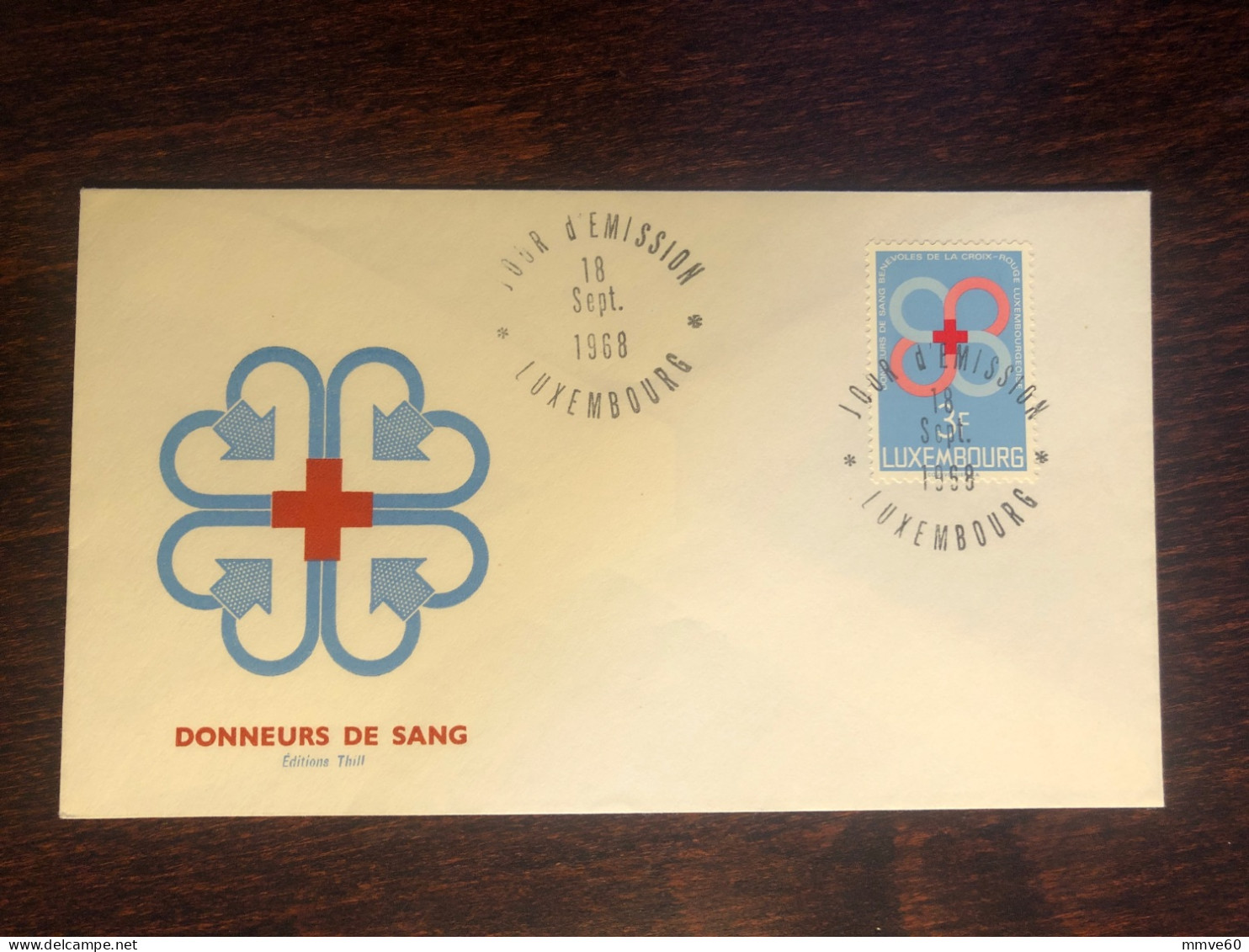 LUXEMBOURG FDC COVER 1968 YEAR BLOOD DONATION DONORS RED CROSS HEALTH MEDICINE STAMPS - FDC