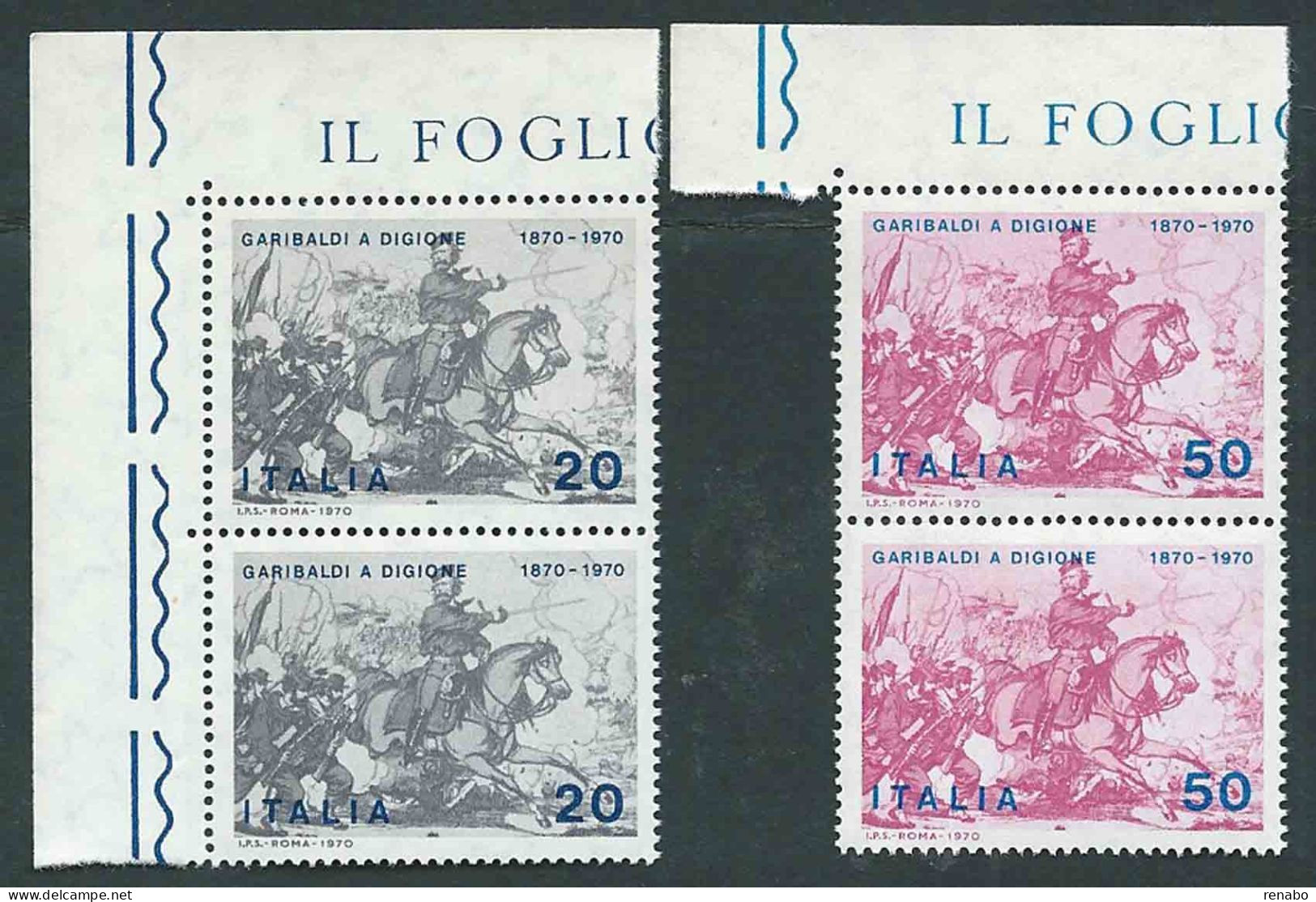 Italia 1970; Garibaldi A Digione In Guerra Franco-prussiana. Serie Completa In Coppie Verticali Di Bordo. - 1961-70: Mint/hinged