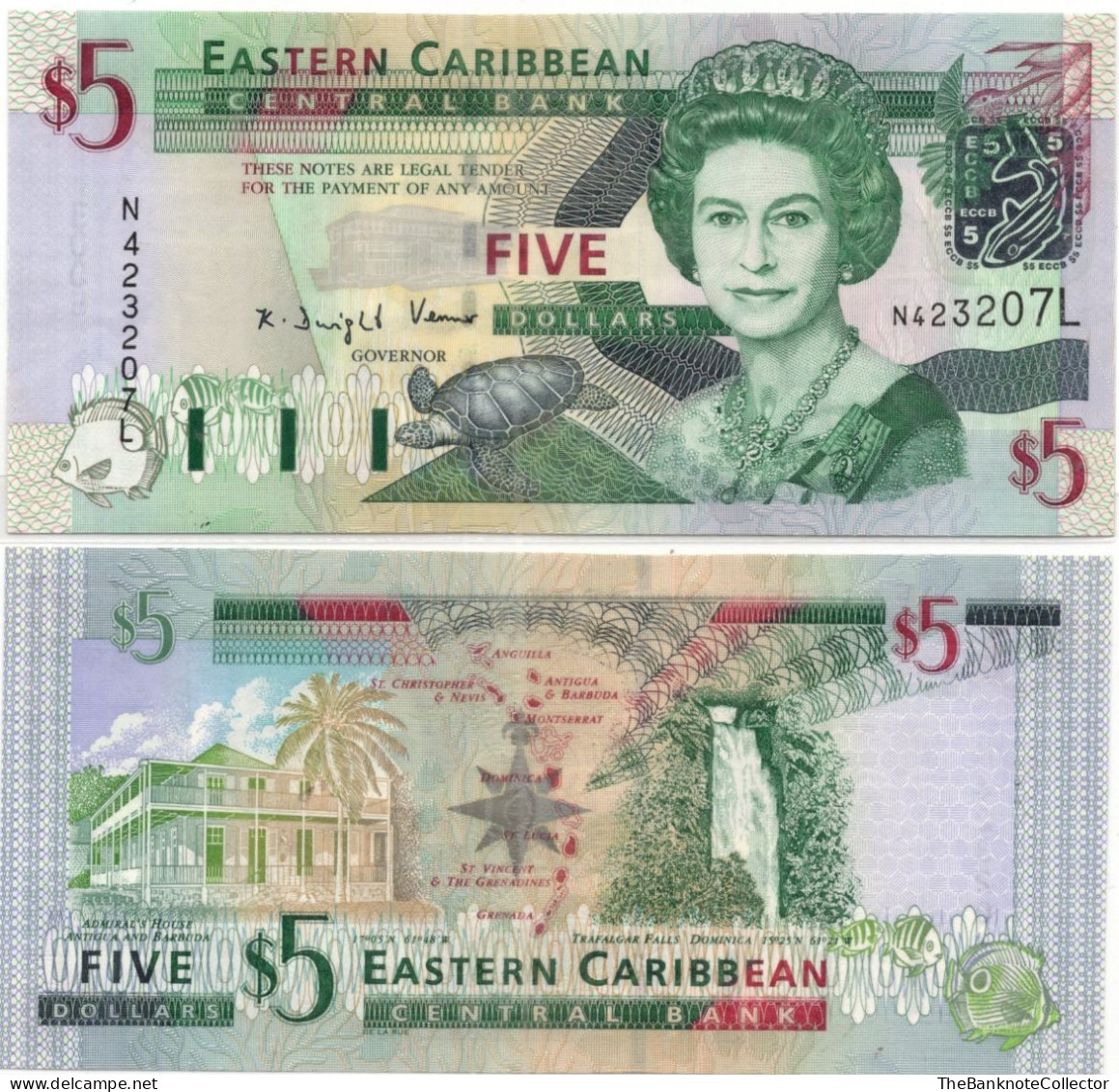 Eastern Caribbean Central Bank 5 Dollars ND 1993 QEII P-26 St. Lucia - Caribes Orientales