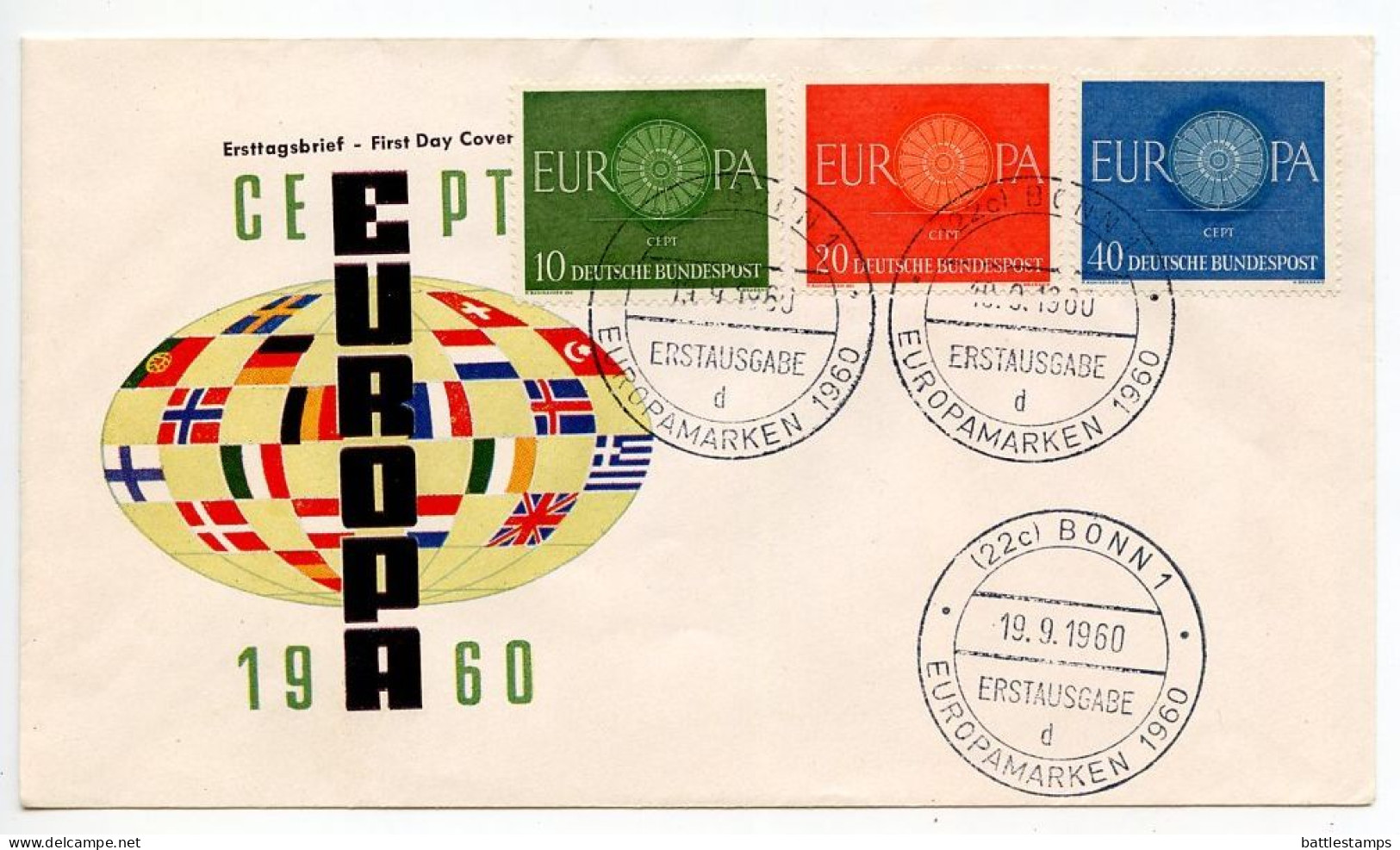 Germany, West 1960 FDC Scott 818-820 Europa - 1948-1960