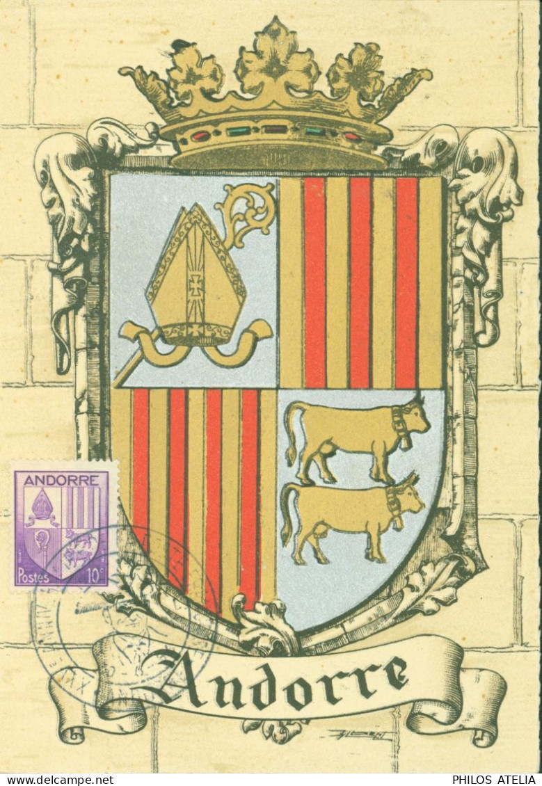 CM Carte Maximum YT N°93 CP Blason Andorre Verso YT N°141 CAD XXV Anniversaire De La Poste Française Andorre - Maximumkaarten