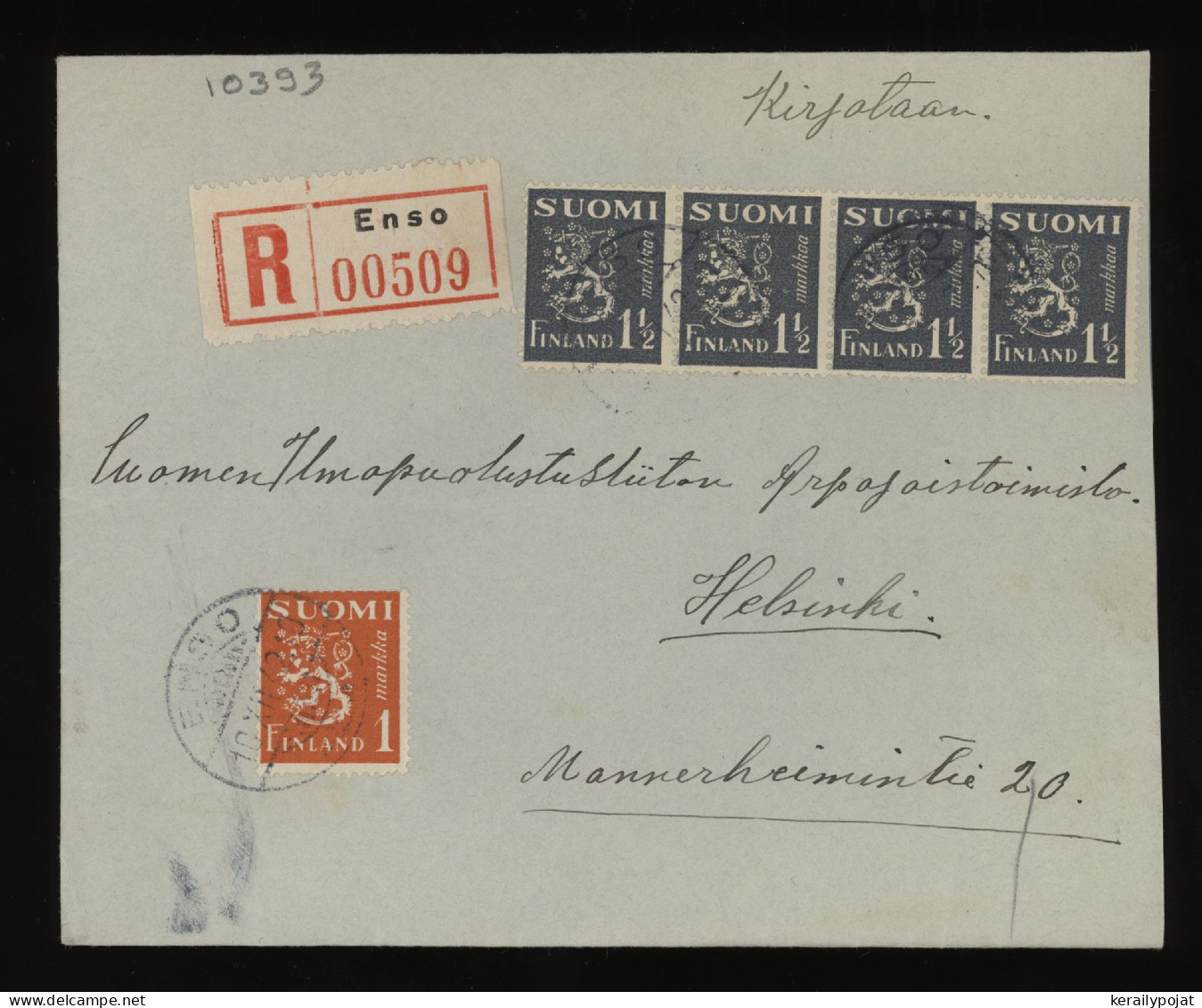 Finland 1942 Enso Registered Cover__(10393) - Briefe U. Dokumente
