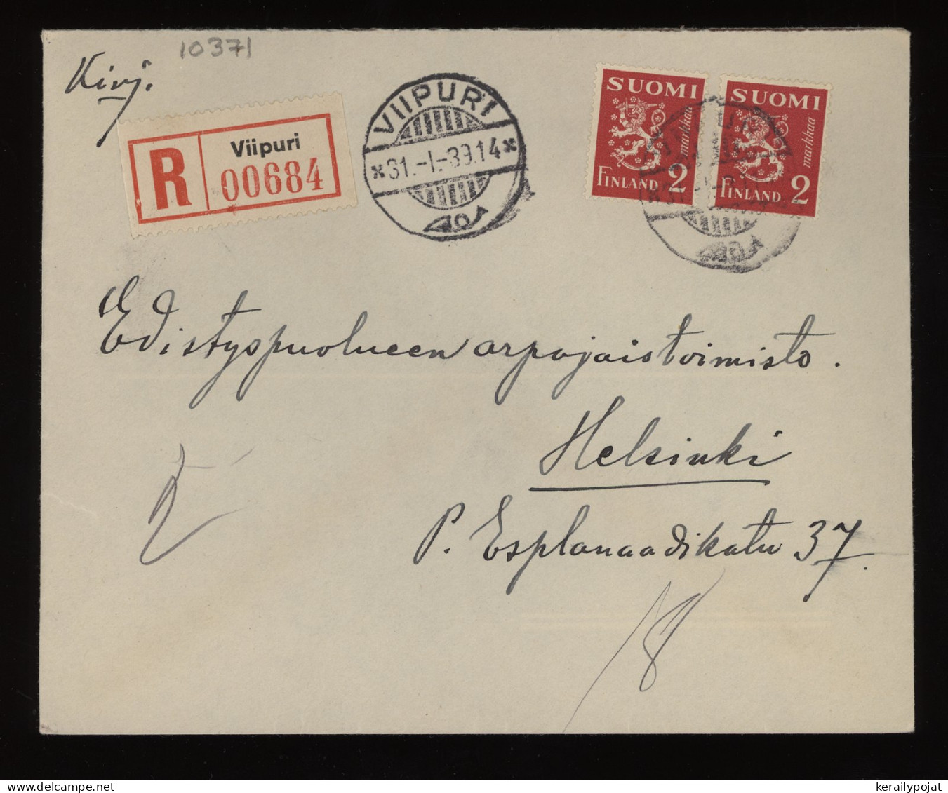 Finland 1939 Viipuri Registered Cover__(10371) - Storia Postale